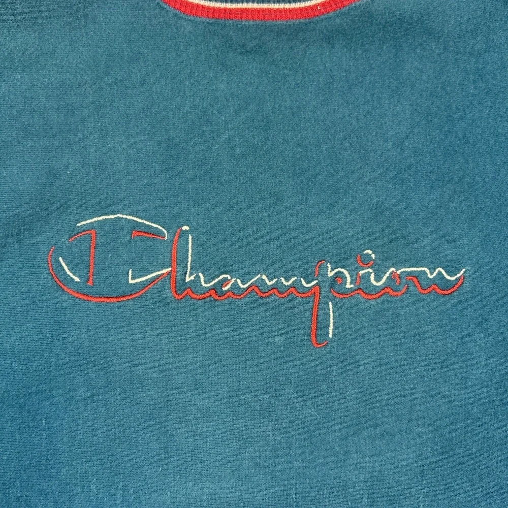 Vintage 80s Champion Reverse Weave Sweatshirt Sz XL Crewneck Teal Made In USA - Picture 6 of 8